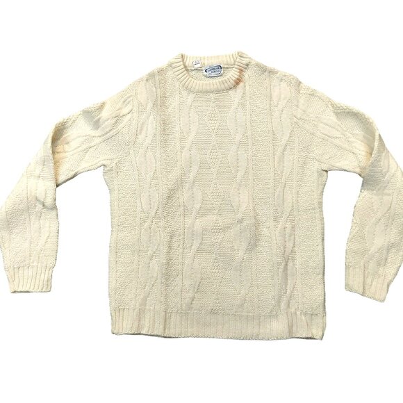 Vintage 1940s-1950s Cream Cable Knit Long Sleeve Crewneck Sweater Medium - Picture 1 of 9